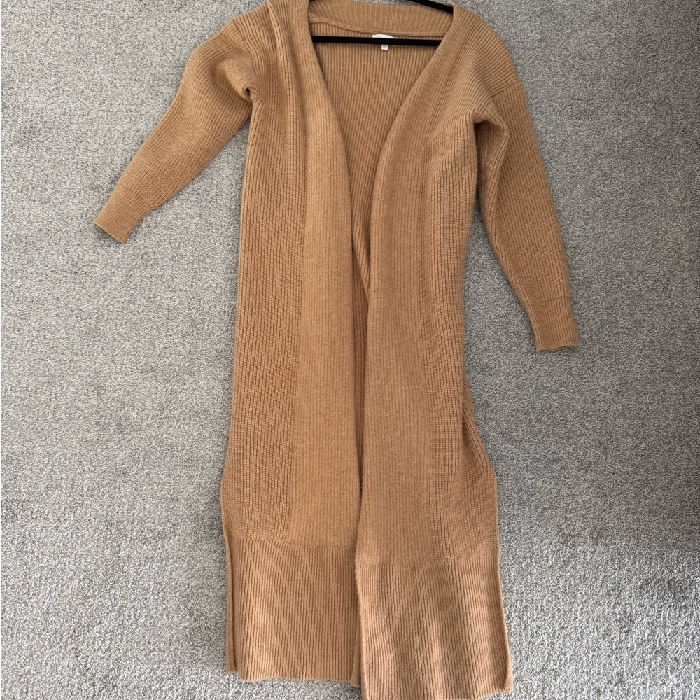 Pink Lily Lead You Home Tan Side Split Duster Cardigan